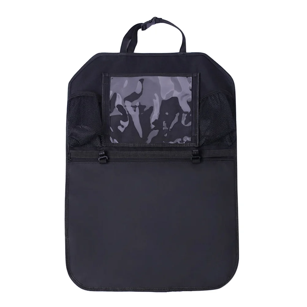 سجادات ركلة معلقة لحماية مقعد السيارة الخلفي وحقيبة تخزين مع صندوق مناديل وجيوب متعددة سوداء لزجاجات المشروبات