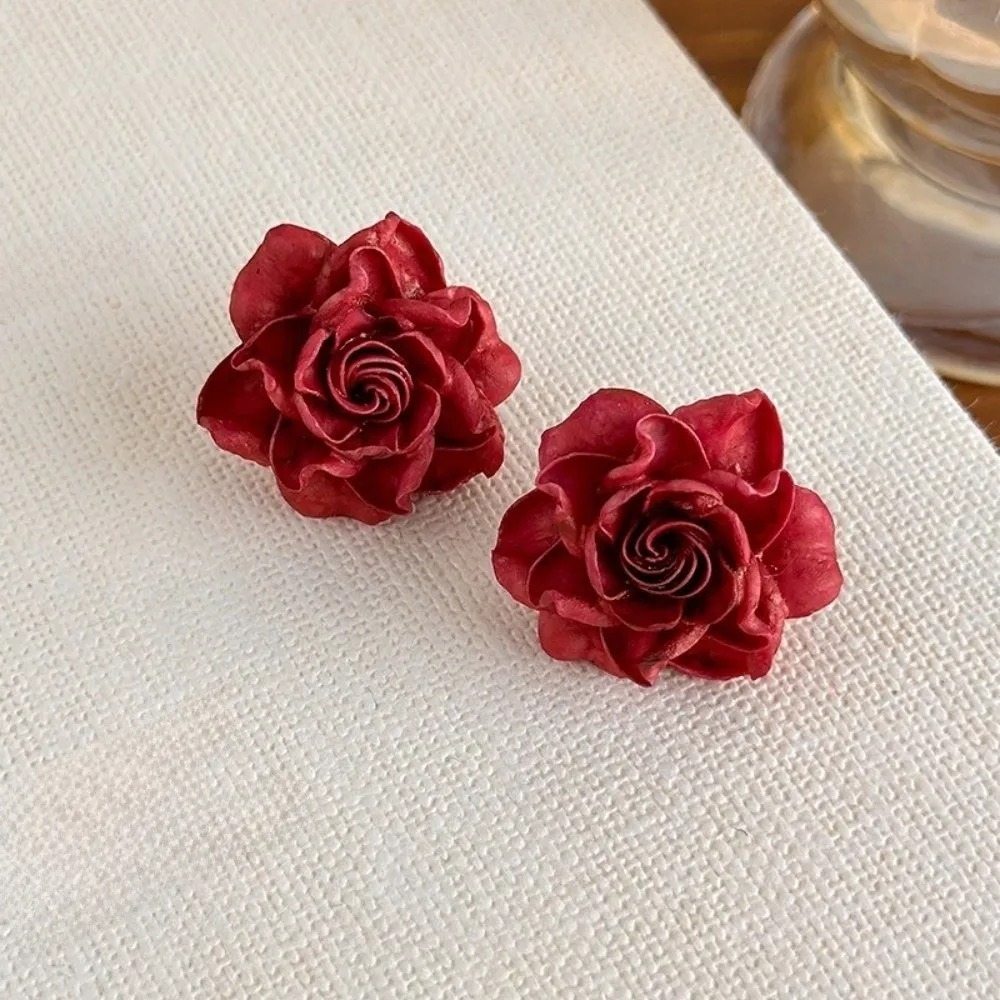 Sweet Artificial Rose Earrings Retro Unique Preserved Flower Earrings Delicate Craftsmanship Resin Romantic Ear Hooks