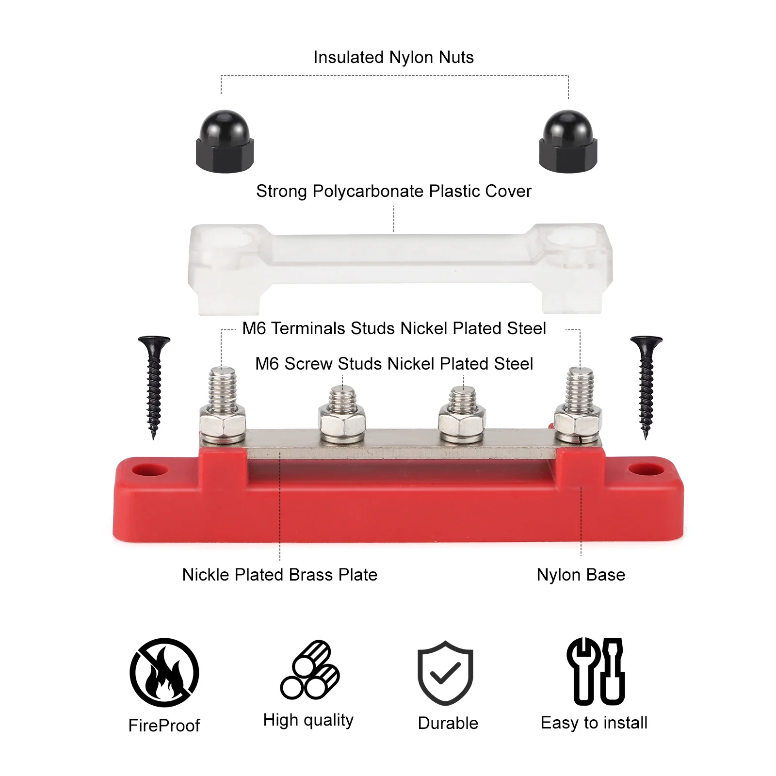 48V 150A Marine 8x1/4 M6 Power Distribution Block with Cover 12V-48V Busbar Terminal Block Battery Bus Bar Terminal Block view 4