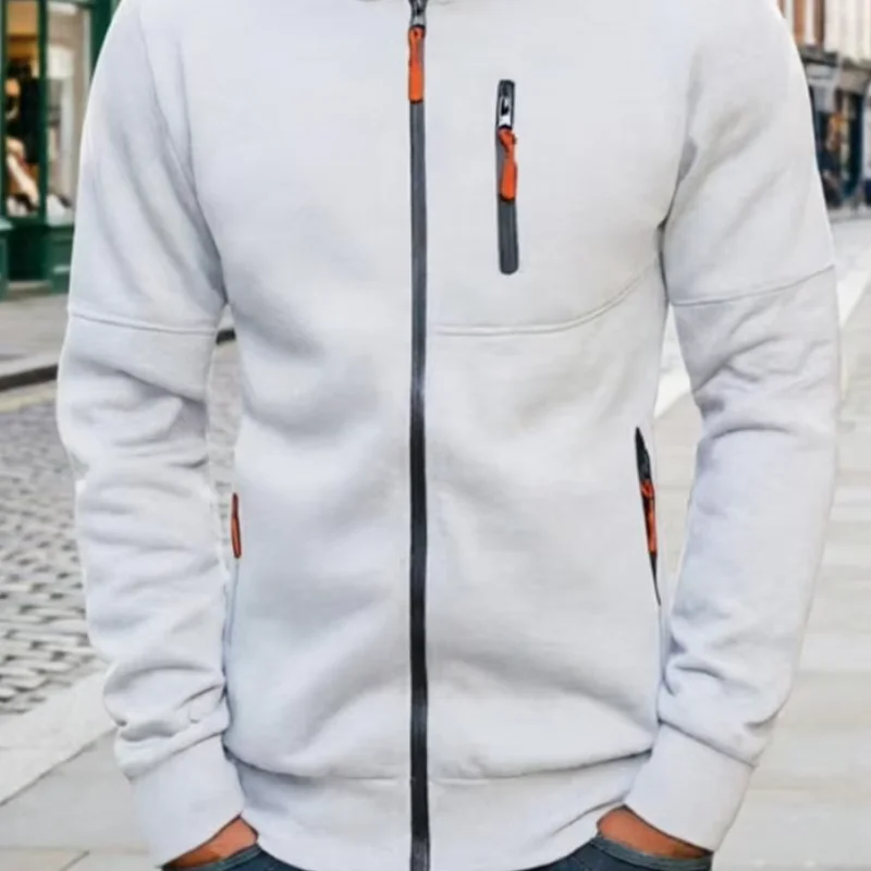 Men Zip-up Hoodie, Athletic Hooded Jacket,Modern Style Zip Hoodies, Casual Sports Jacket with Zippered Pockets for Jogging