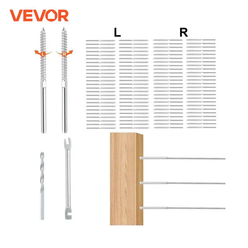 VEVOR 102 Pack Cable Railing Swage Threaded Stud Tension End Fitting Terminal for 1/8inch Deck Cable Railing Wood Metal