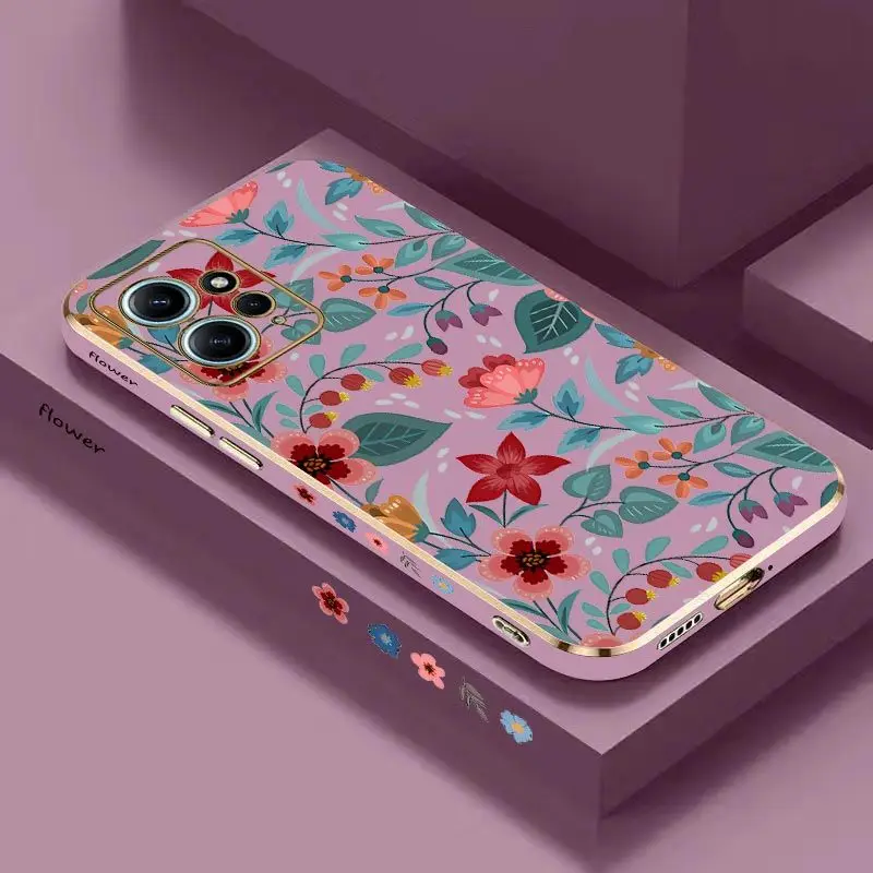 Safflower Flower Luxury Plating Phone Case For Xiaomi Redmi Note 11 Pro Plus 10 Pro 11 11S 12Pro Plus 12 9S 8 Pro Cover