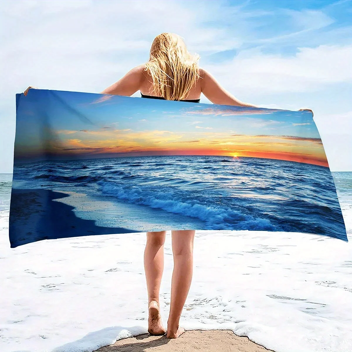 Beach Towels Large For Adults Beach Towels Large Thick Beach towel ocean sunset pattern sunscreen windproof suitable for beach
