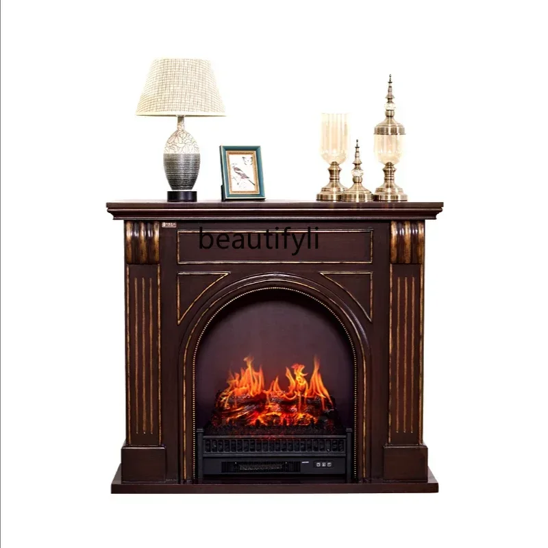 

American 1.2 meters solid wood mantel electronic fireplace heating household villa famous decorative cabinet home accessories