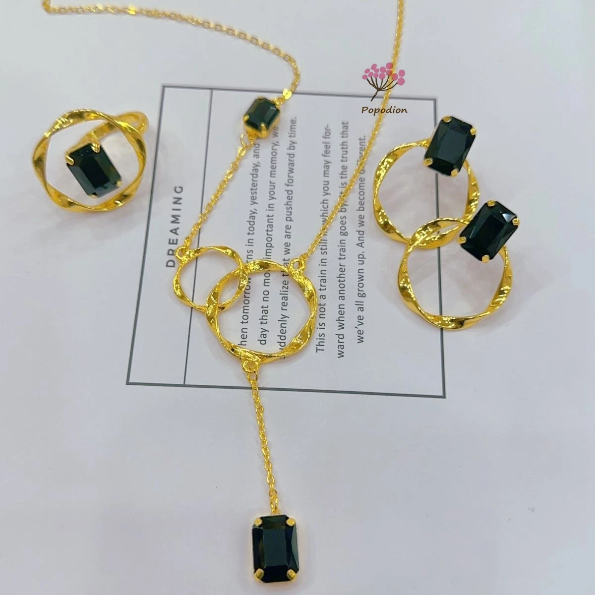 

New Dubai Gold Plated Necklace Earring Ring for Women's Wedding Party Jewelry Set DD10433