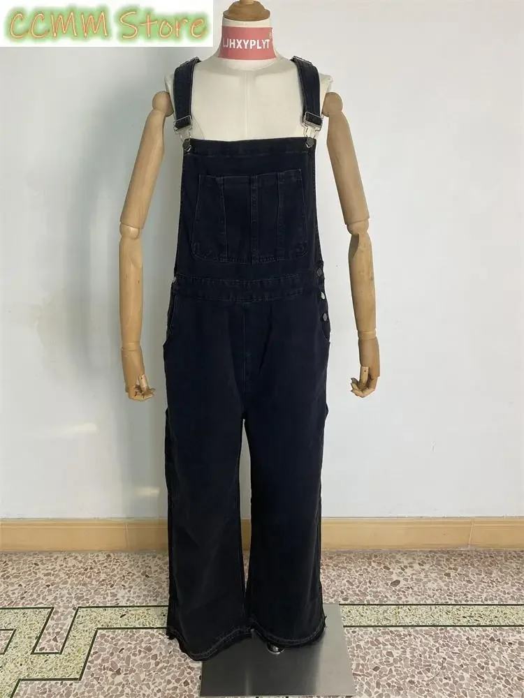 Women's High Waisted Super Loose Black Jumpsuit Vintage Overalls Fashion Girl Wide Leg Pants Female Baggy Rompers Trouser