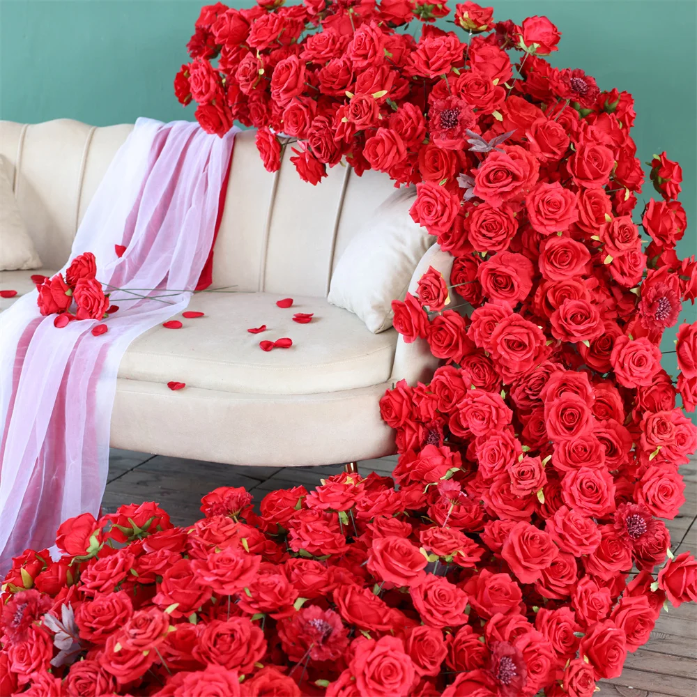 Wedding Event Backdrop Decoration Luxury Red Artificial Rose Flower Arrangement for Home Decor Props Sofa Floral Customized