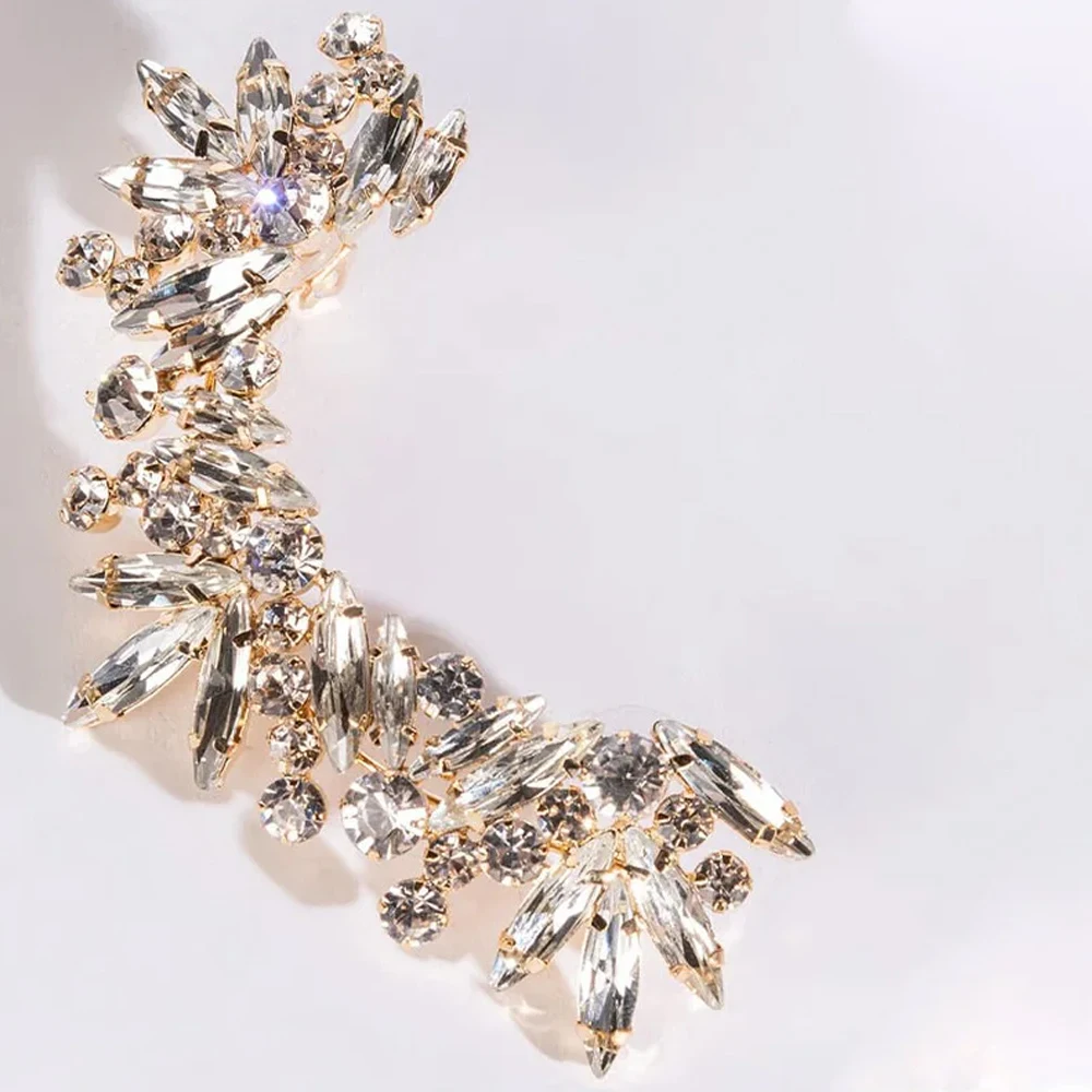 2023 Fashion Crystal Ear Clip Earrings for Women 1 Pcs Rhinestone Left Ear Cuff Silver Plated Earring No Piercing Jewelry