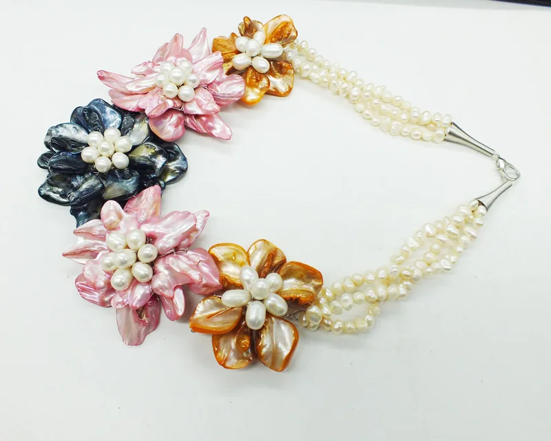 NO-2025# Charming woman jewelry, Last necklace shell.pearl flower necklace 20