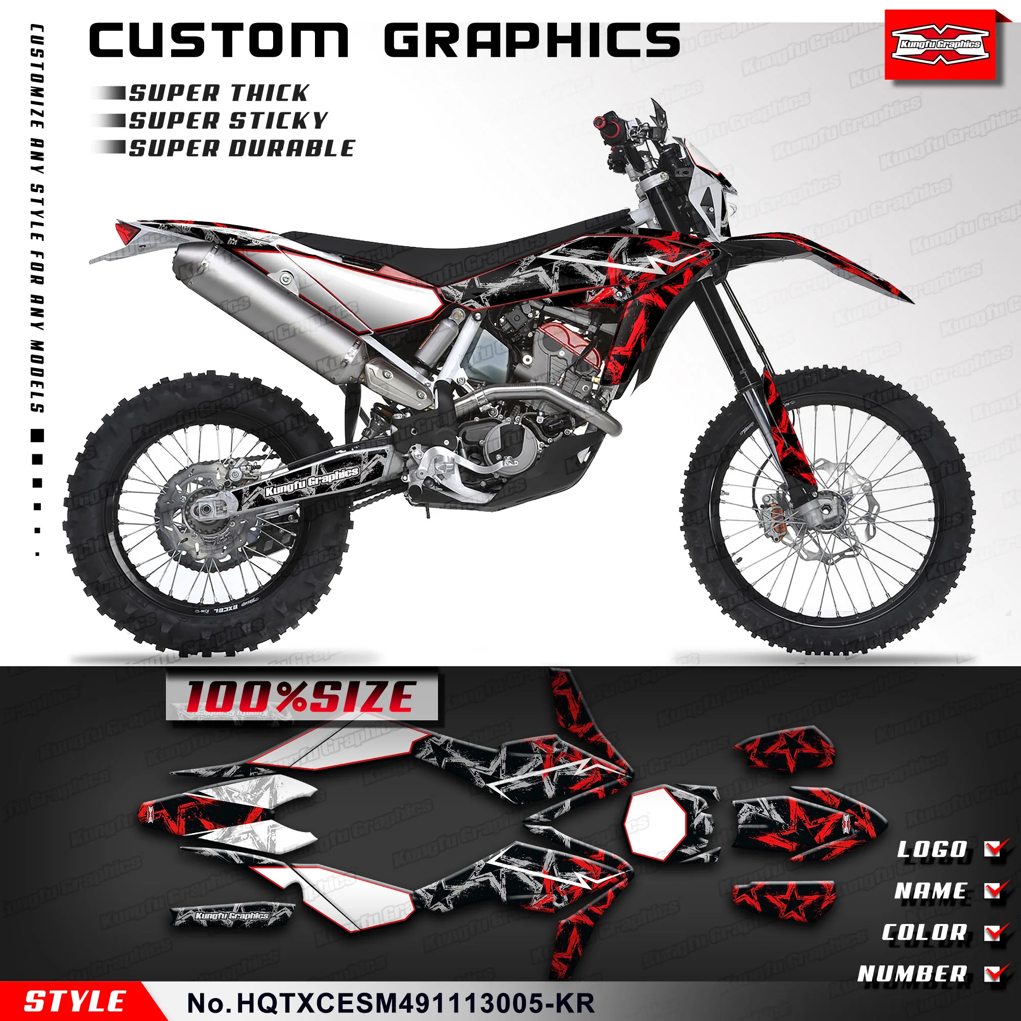 

KUNGFU GRAPHCS Custom Sticker Vinyl Wrap Kit for Husqvarna TE TC TXC SMR 449 511 2011 2012 2013, HQTXCESM491113005-KR