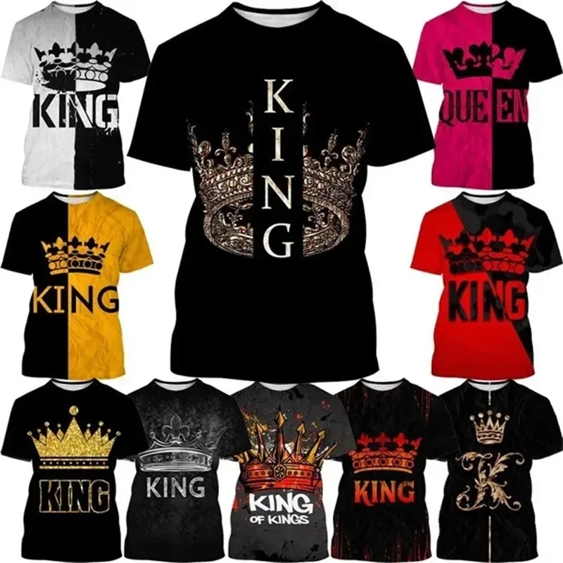 

King And Queen Crown Graphic T Shirts For Men Women 3D Printing Unisex Couple Tee Tops Casual Short Sleeve Men Tshirt Streetwear