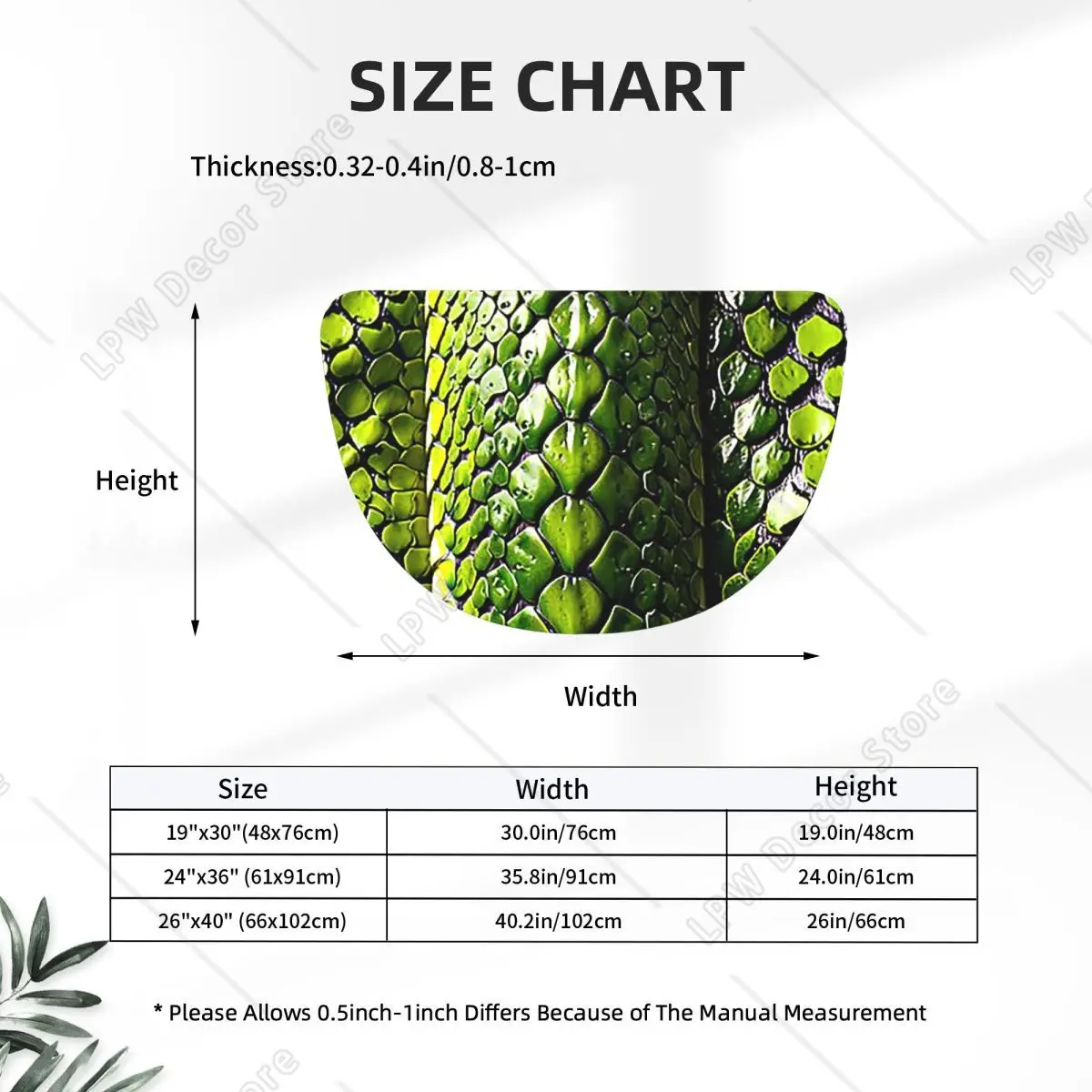 Snake Skin Green Snake Serpent Animal Print Viper Fashion Soft Half Round Doormat Non Slip Bathroom Mat Absorbent Floor Carpet