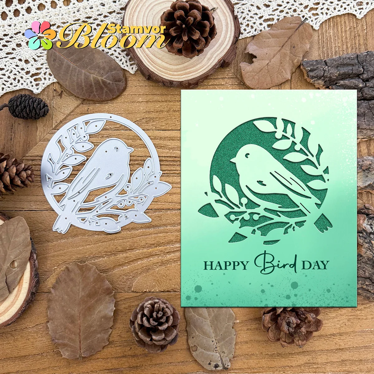 Original Halbgeschnittener Kreis Schöner Vogel auf Ast Metall-Stanzformen Scrapbooking Dekorative Prägung