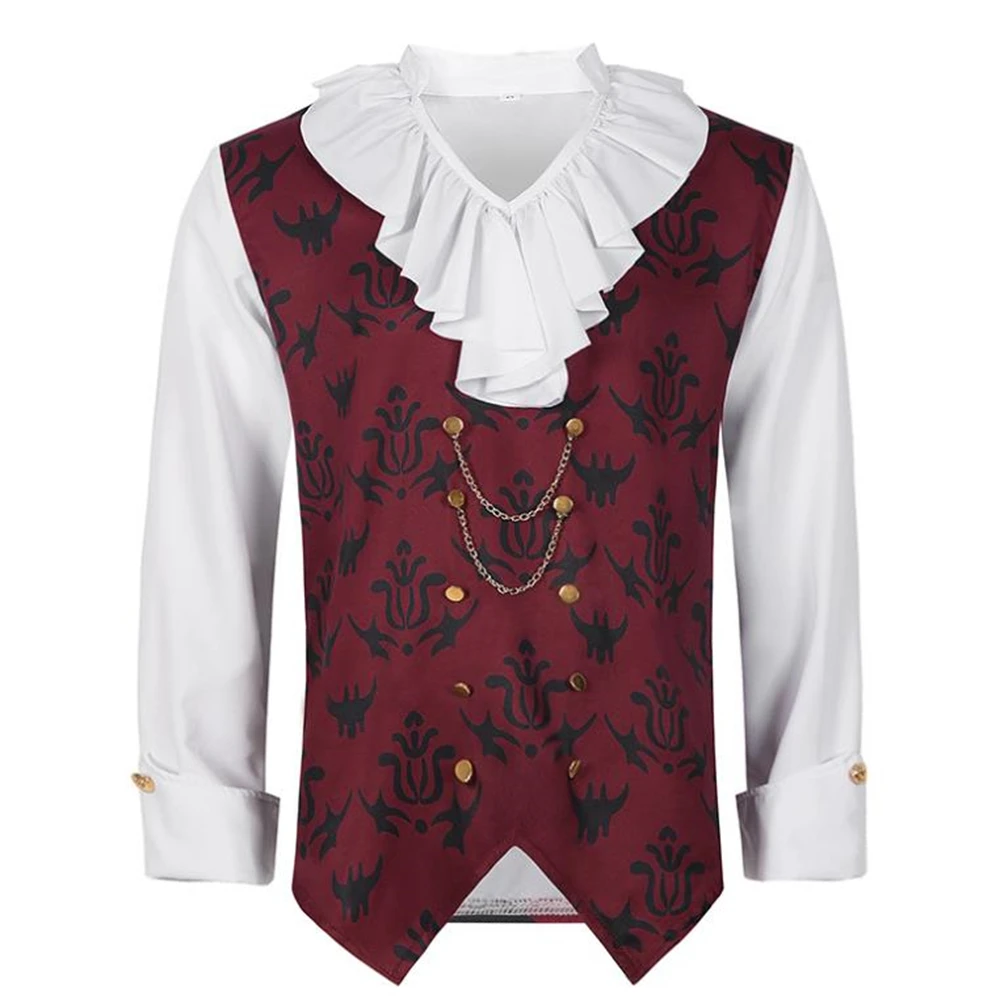 

Halloween European American Spring Autumn Men Literary Medieval Steampunk Tops Dress Up Stage Clothes Punk Shirts Splice Tops