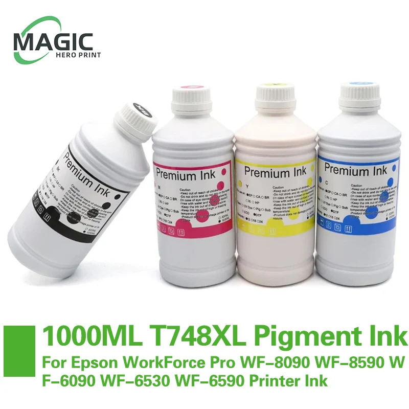 

1000ML T748XL T748 T748XXL Pigment Ink For Epson WorkForce Pro WF-8090 WF-8590 WF-6090 WF-6530 WF-6590 Printer Ink