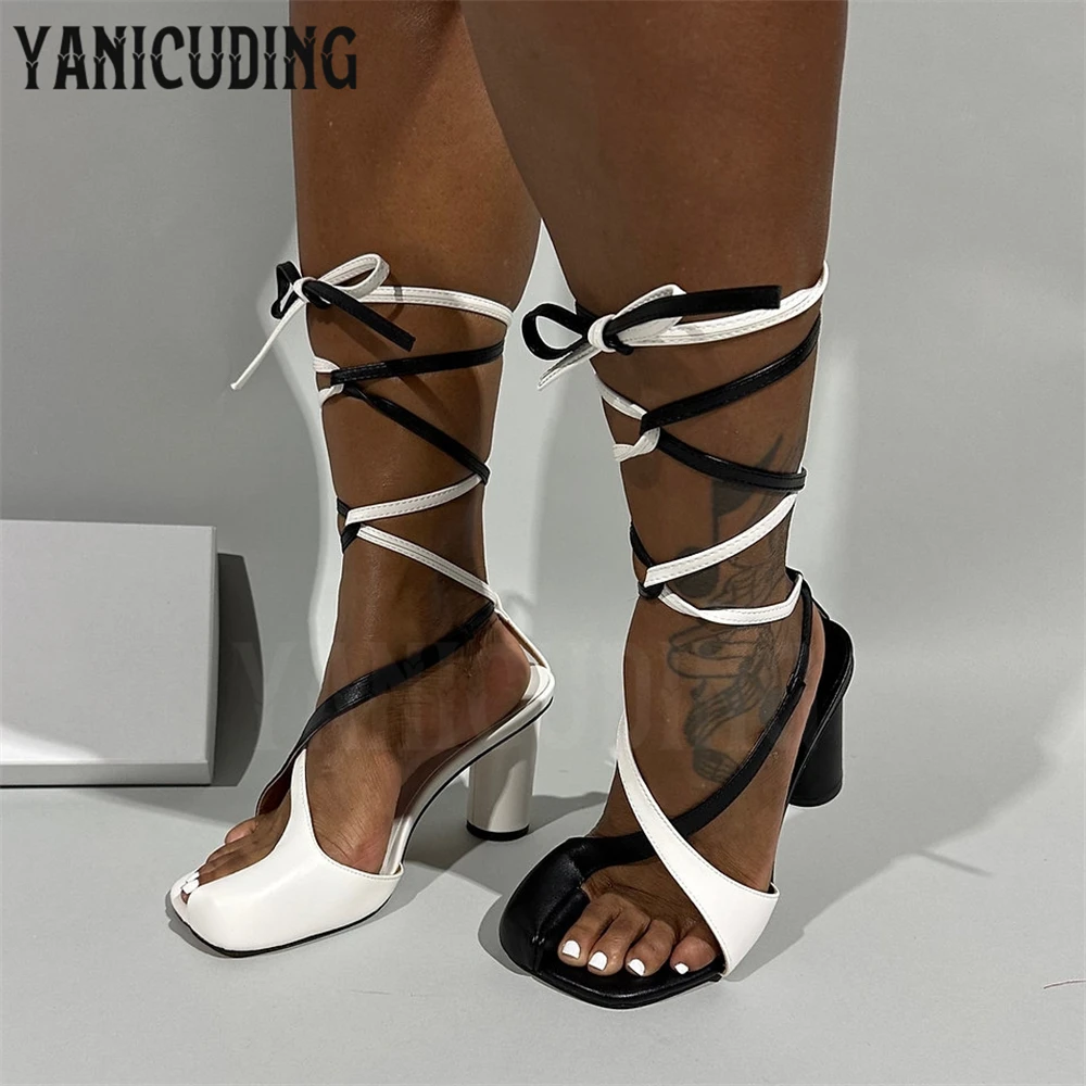 

Split Toe Strappy Sandals Latest Designer Styles Lace up High Heels Strange Heel Summer Stilettos Customizable Colors for Women