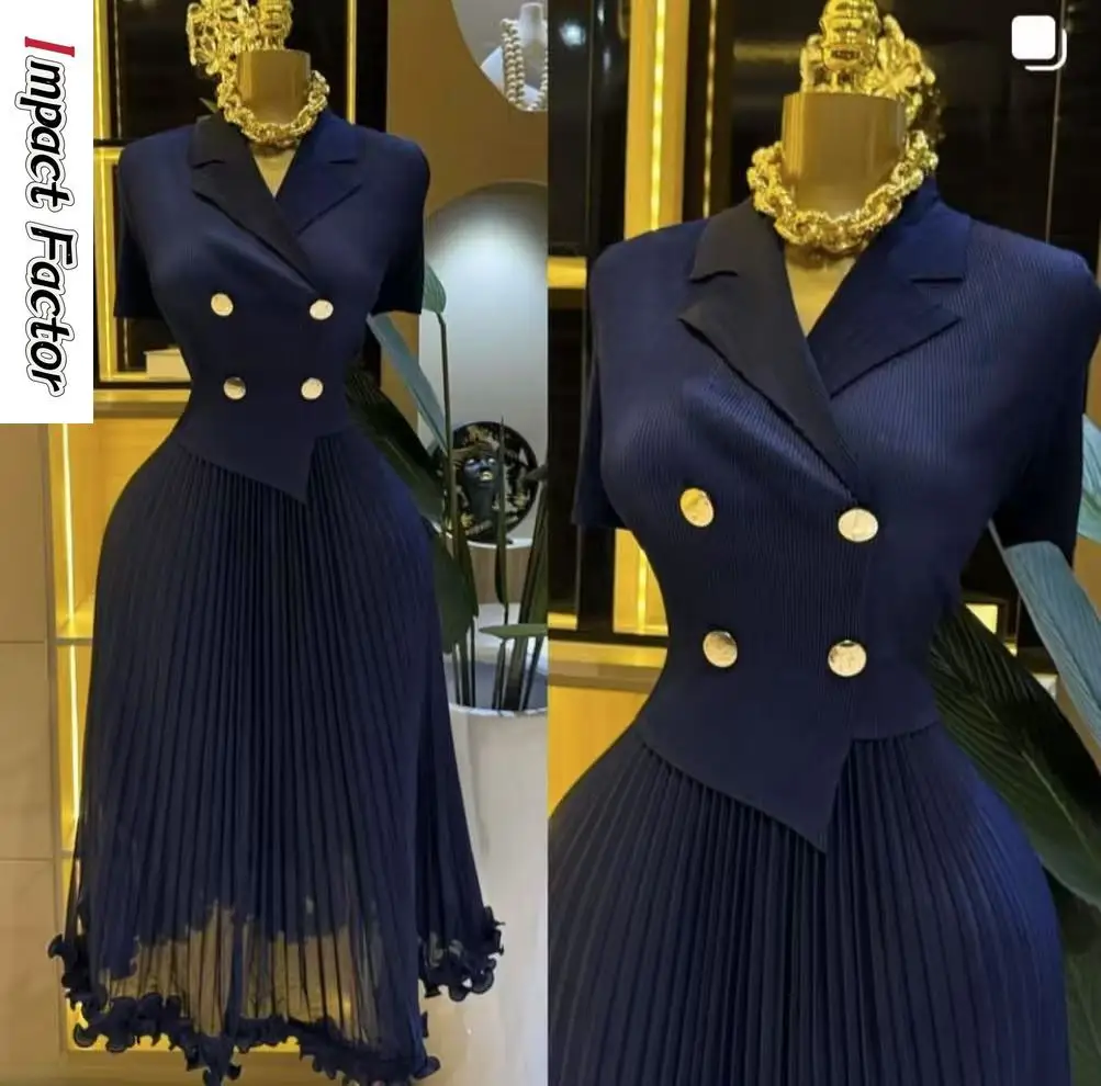 Abito plissettato di vendita calda Miyake 2025 Nuovo abito estivo Abito plissettato in vita in due pezzi falso stile straniero alla moda da donna