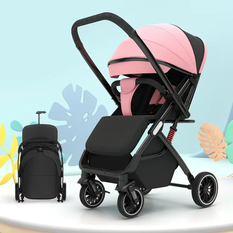 

High Landscape Baby Stroller Can Sit Lie DownLightweight Foldable Handcart Four-wheel Shock-absorbing Baby Stroller