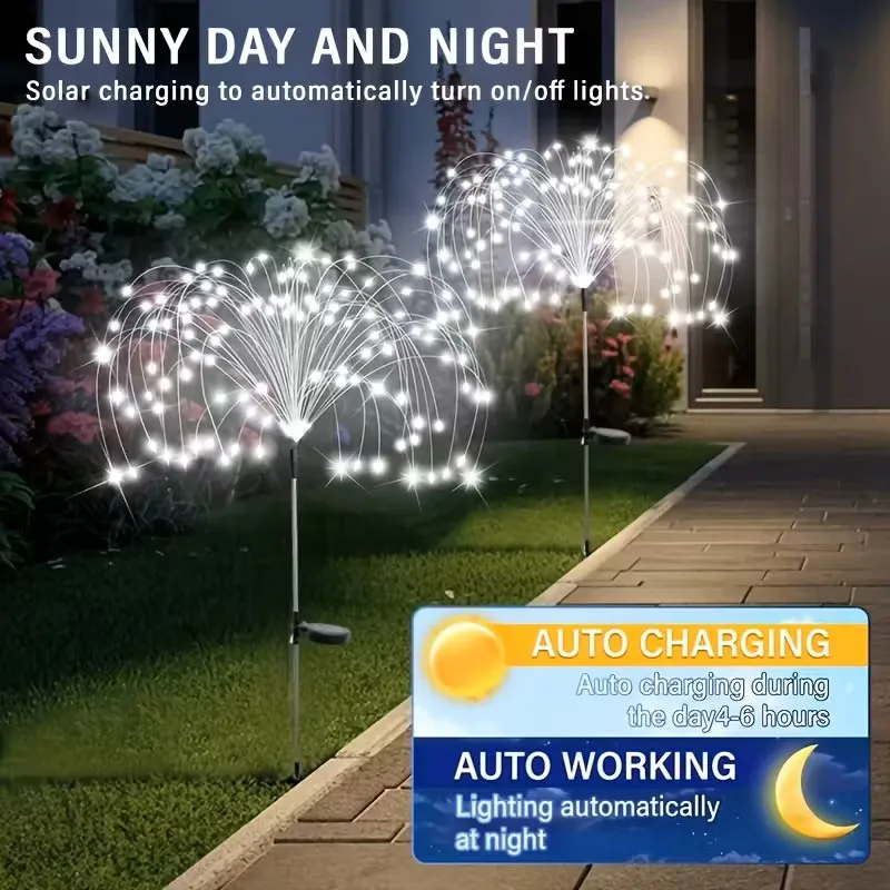 أضواء الحديقة الشمسية الألعاب النارية 8 طرق IP65 للماء، أضواء سبايك الشمسية في الهواء الطلق لحديقة مسار ساحة عيد الميلاد الديكور #4
