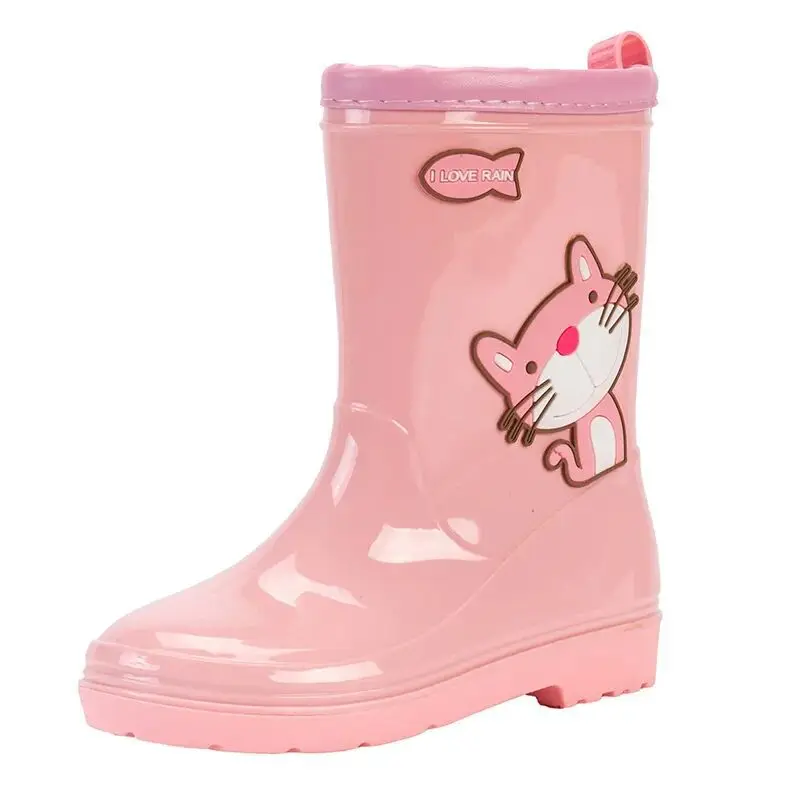 Cute Cat Children Rain Boots Waterproof Anti Slip Water Shoes Kids Boys Girls Cartoon Rubber Boots Four Seasons Student Botas 장화