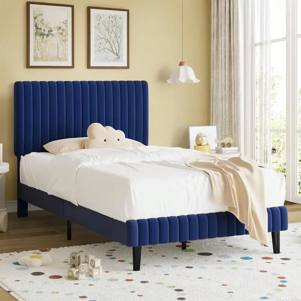 Blend Upholstered Bed Frame Wingback Channel Headboard Sturdy Wood Frame 600800lb Capacity FoamPadded Floor Protection Twin Full