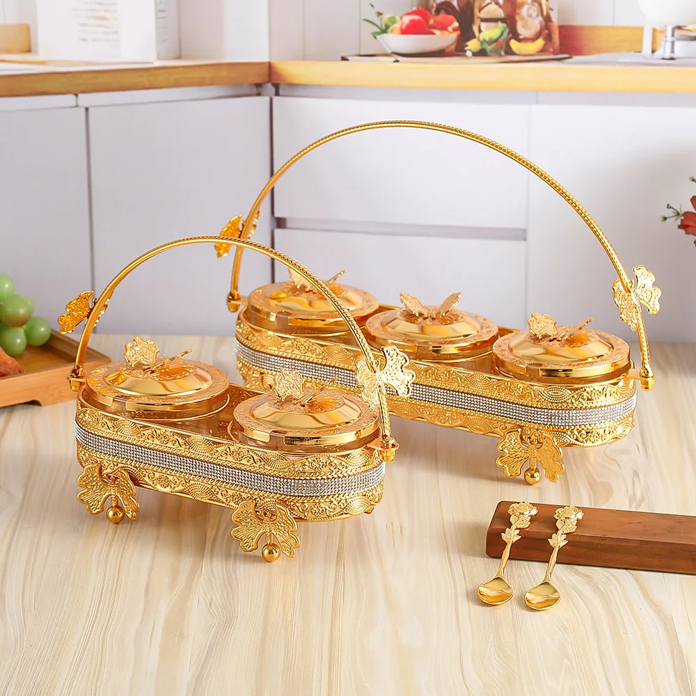 

Корзина с золотой бабочкой, декоративная банка для приправ, легкая роскошная бутылка для приправ с крышкой, набор сахара Гу, ложка, кухонные принадлежности