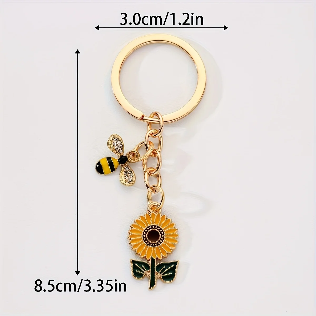 Niedlicher Biene- und Sonnenblumen-Schlüsselanhänger, Emaille-Charm, Schlüsselanhänger, Modeschmuck, Accessoire, ideales Geschenk für Naturliebhaber, bezauberndes Dekor – Detail 4