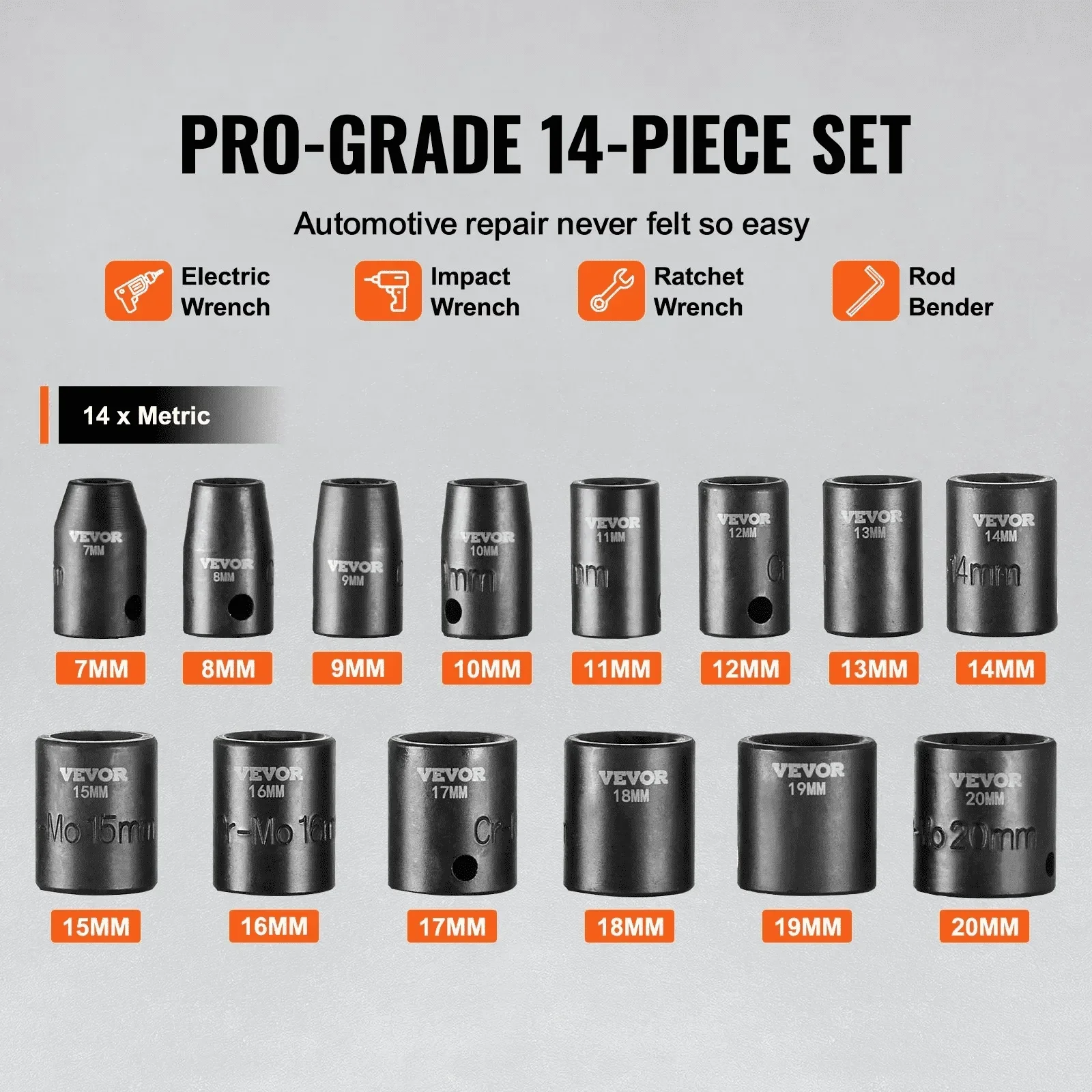 

XMSJ.Набор ударных головок, 14 шт., 6-точечный 3/8-дюймовый привод, набор инструментов с храповым механизмом, чехол