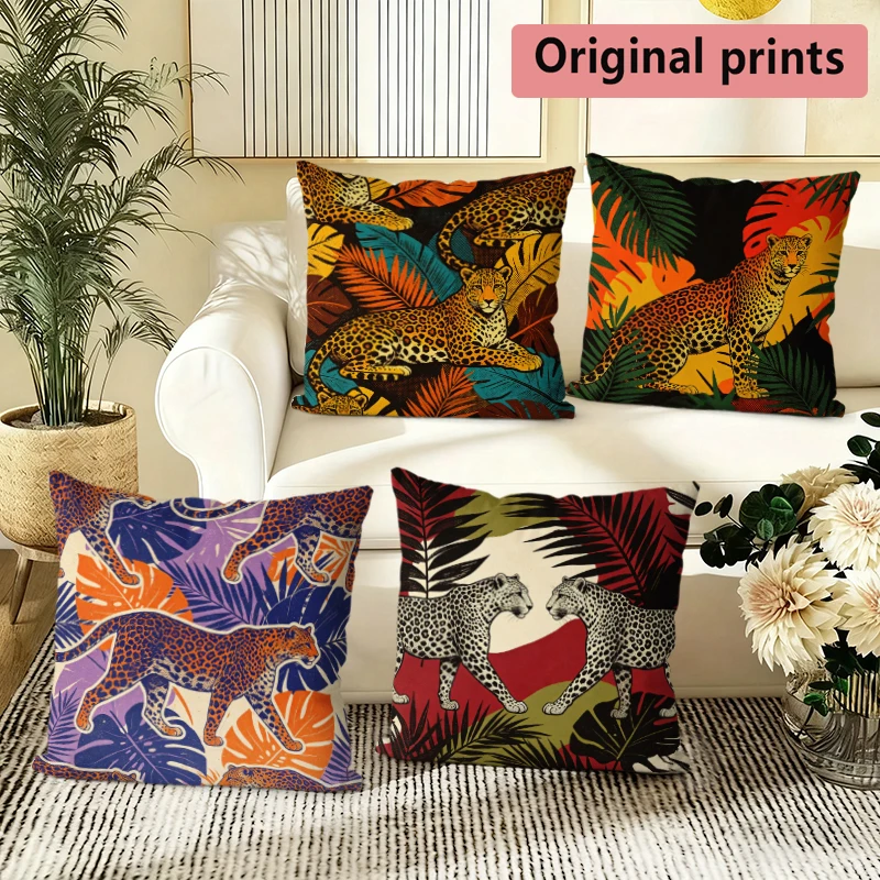 Leopard Tropical Cushion Covers Pattern Cushion Cover Suitable for Sofa Bedroom Car Pillow Cover