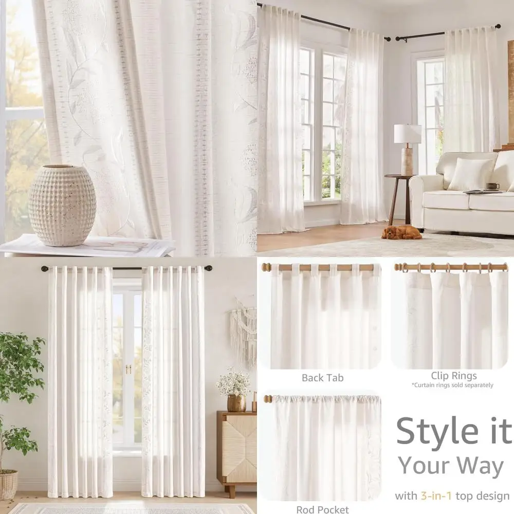 

Белые льняные шторы с цветочной вышивкой, 848 для спальни и гостиной, стиль фермерского дома, фильтрация света