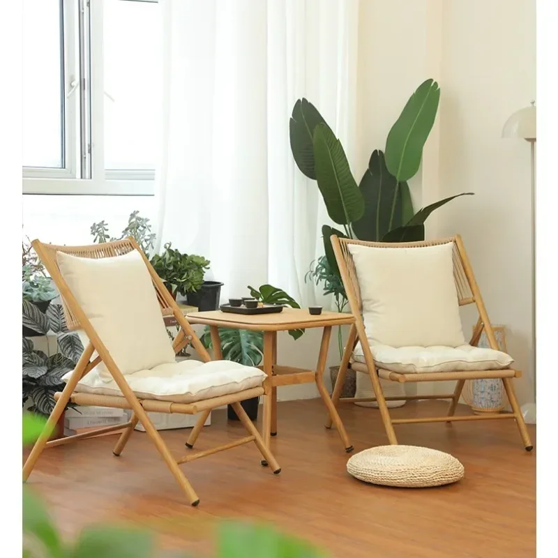 Balcony small tables and chairs, reading and drinking tea leisure chairs, new Chinese folding reclining chairs