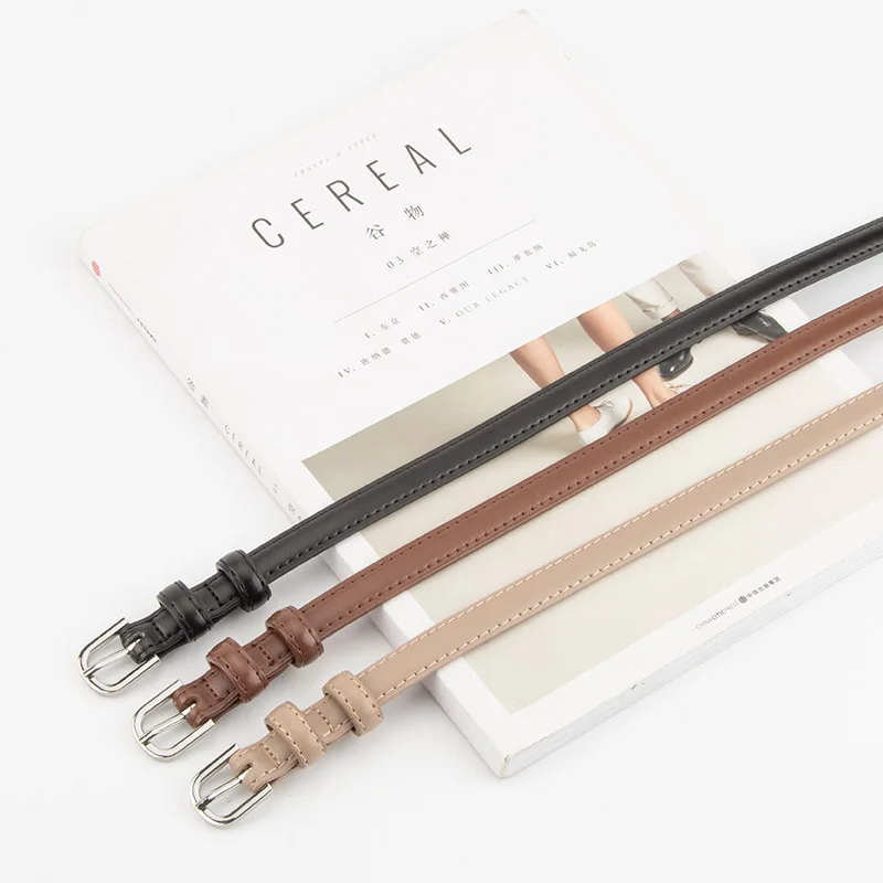 Cintura sottile da donna in vera pelle stile coreano, fibbia ad ardiglione in lega di vacchetta retrò semplice