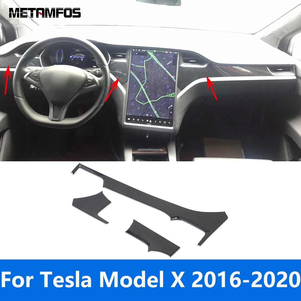 Center Console Dashboard Panel Strip Molding Trim For Tesla Model X 2016-2018 2019 2020 Carbon Fiber Accessories Car Styling