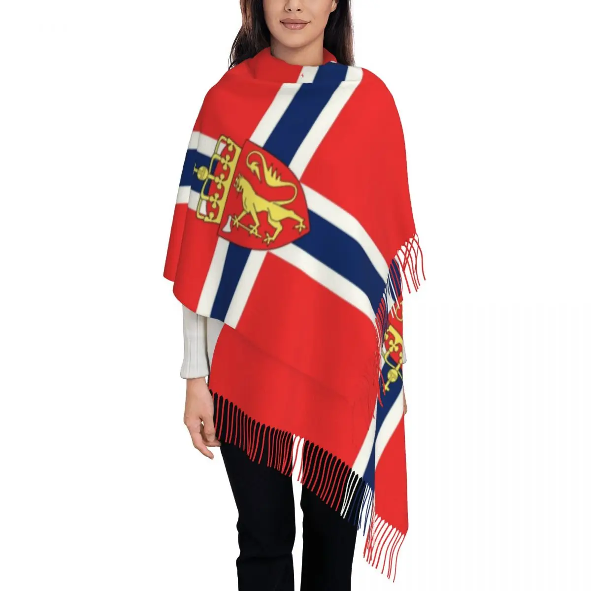 Custom Printed Flag Of Norway Scandinavian Cross And Coat Of Arms Scarf Men Women Winter Fall Warm Scarves Shawls Wraps