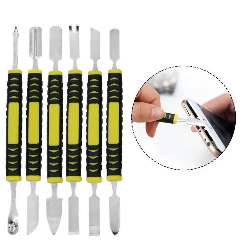 6PCS Scratch Free Metal Crowbar Prying Tool Kit Dual Head for Cell Phone Laptop Game Console Disassembly Repair