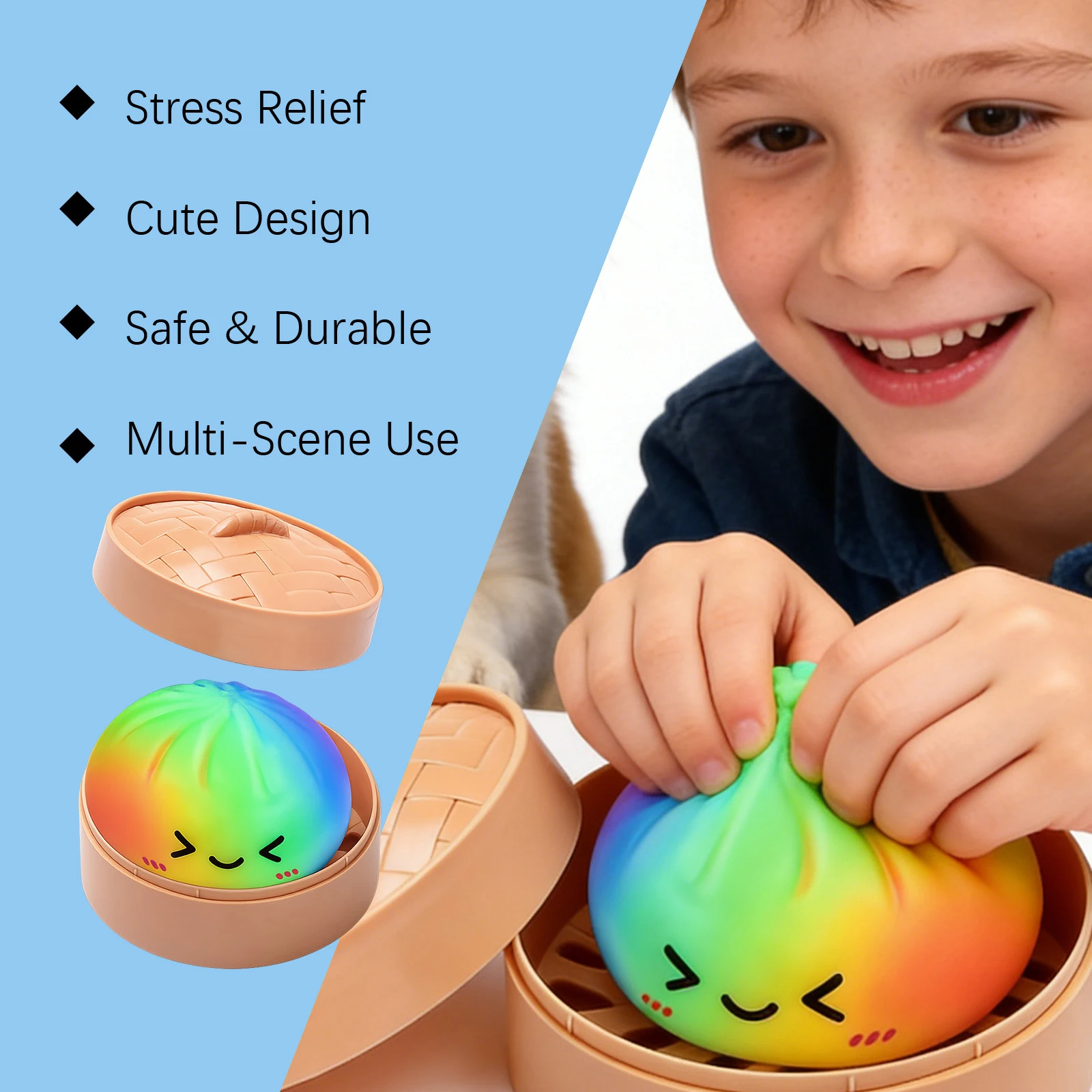Soft Steamed Stuffed Bun Squeeze Toy Realistic Food Stress Ball with Steamer For Kids Adults Fun Sensory Toy For Stress Relief