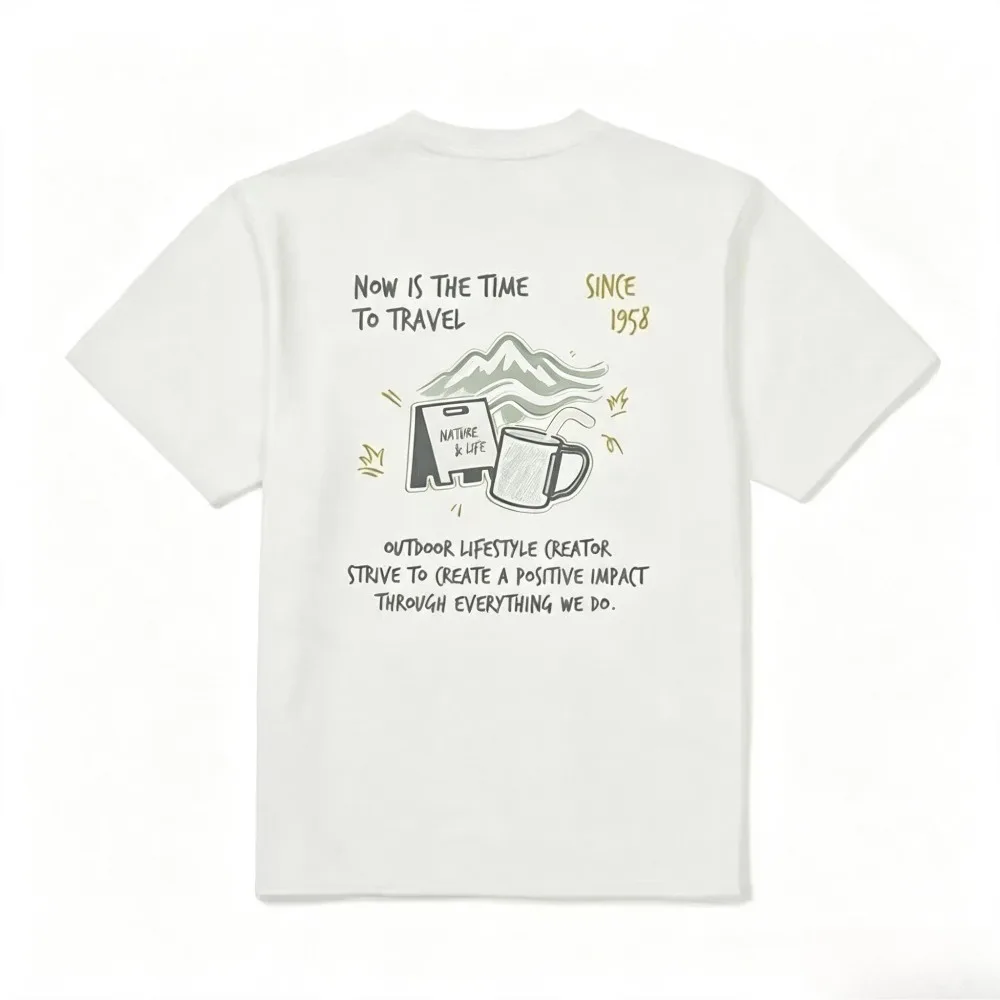 Women T-Shirt Back Print Mountain Camping Cup Letter Graphic Short Sleeve Outdoor Casual Summer Tops