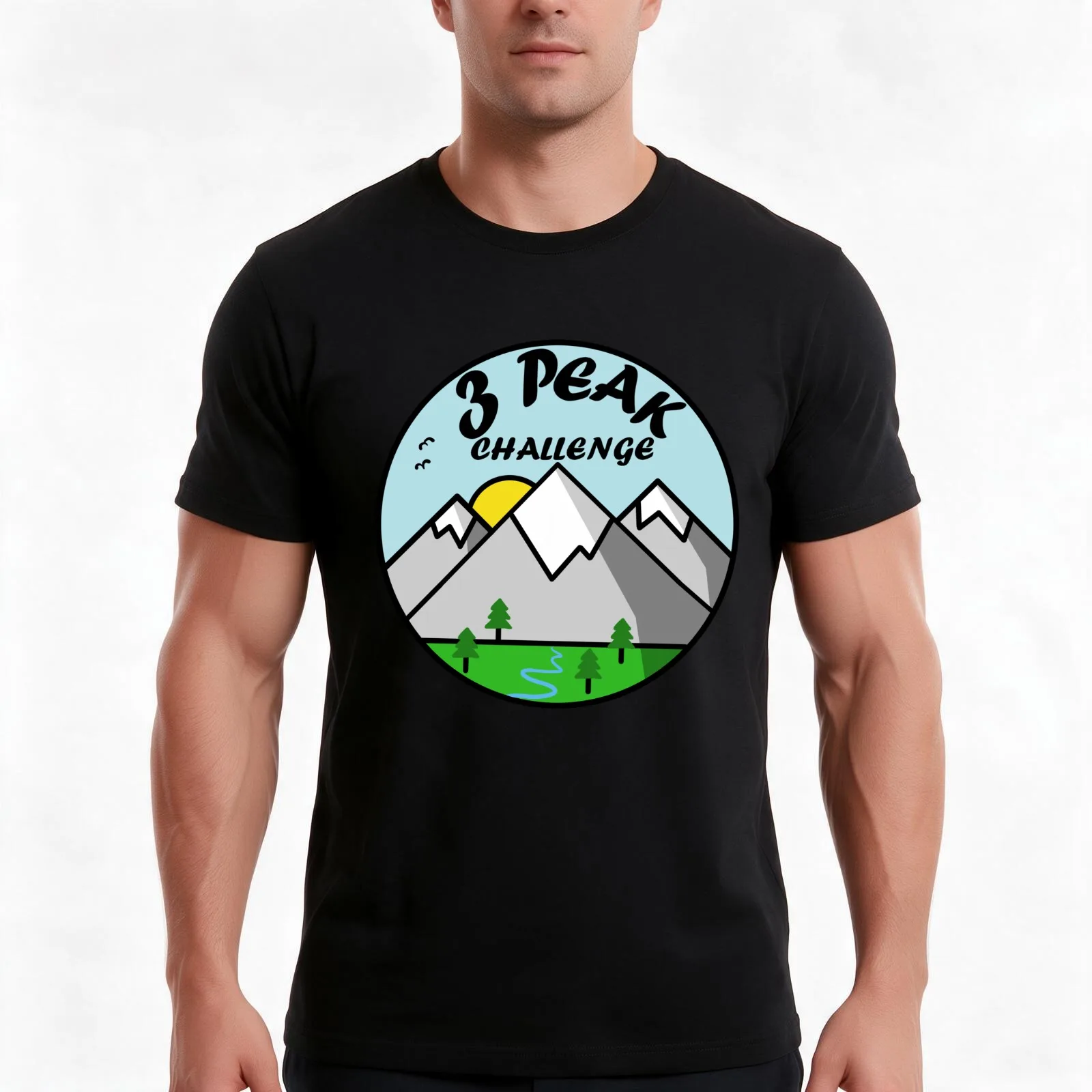 3 peak challenge T-Shirt, Summer Casual Cotton Tee, Oversized Streetwear Tops, Vintage Graphic Print, Loose Fit Short Sleeve
