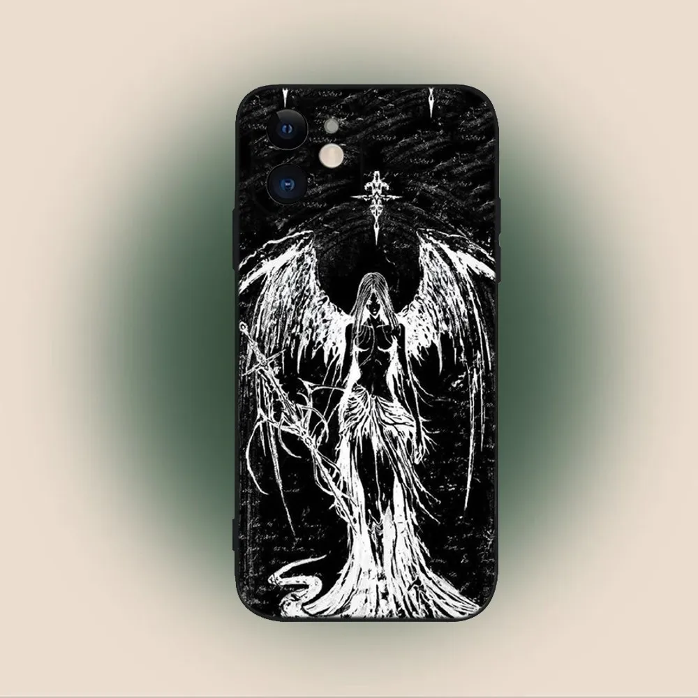 Gothic Girl Sculpture Retro Phone Case For iPhone 16,15,14,13,12,11,Plus,Pro Max,XS,X,XR,SE,Mini,8,7 Soft Silicone Black Cover