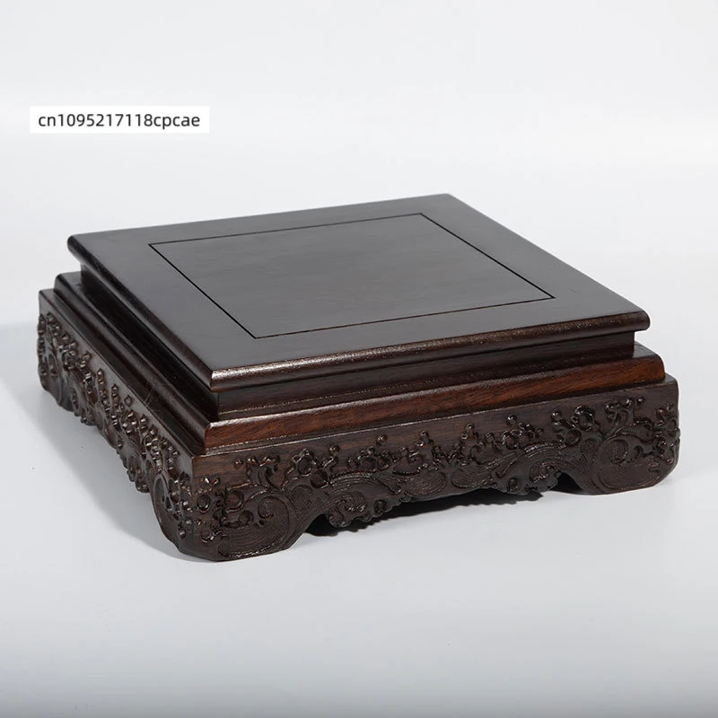 Solid Ebony Wood Display Stand Square Pedestal Base Riser Shelf Desktop Home Office Ornament Decor for Vase Buddha Crystal Stone