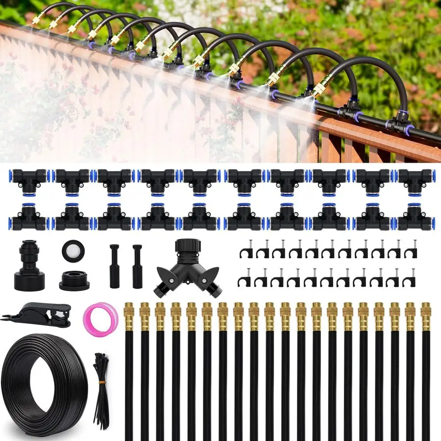 

Irrigation System 100 FT with 32 Nozzles, 360 Adjustable Bendable Garden Watering Misting System for Greenhouse, Yard, Lawn, Pla