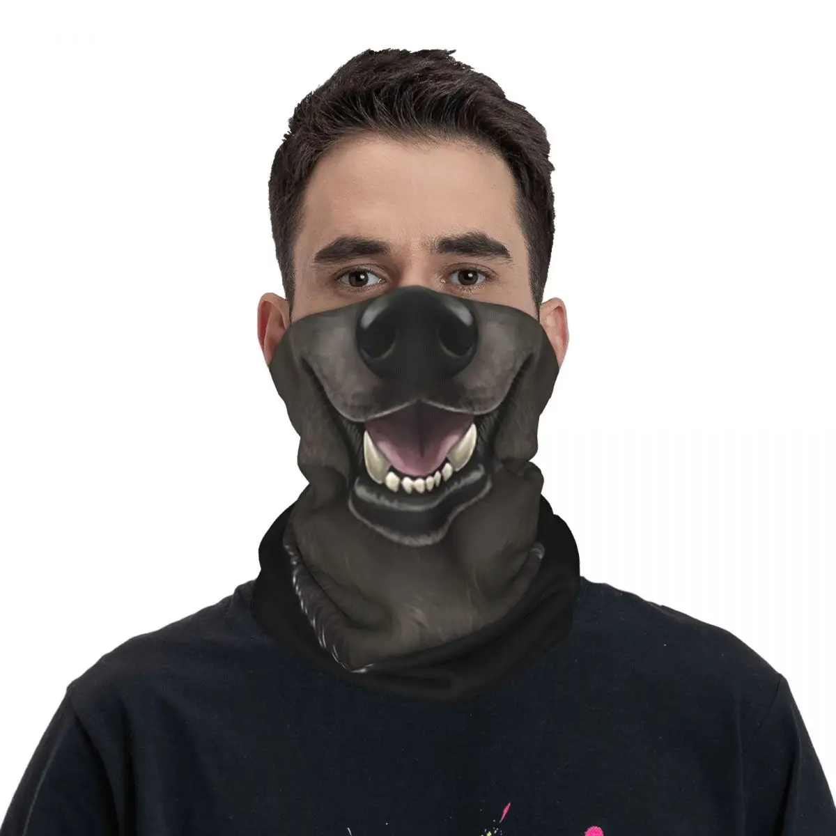 Black Wolf Face Bandana Neck Cover Printed Wrap Scarf Warm Balaclava Hiking Fishing Unisex Adult All Season