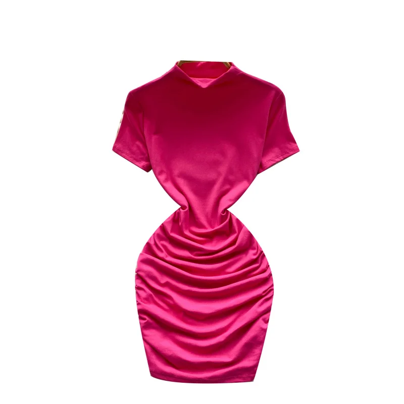 Ins ผู้หญิงฤดูร้อนคอเต่าจีบ bodycon มินิสั้นชุดลําลอง ruched party t เสื้อชุด draped night club sheath vestidos