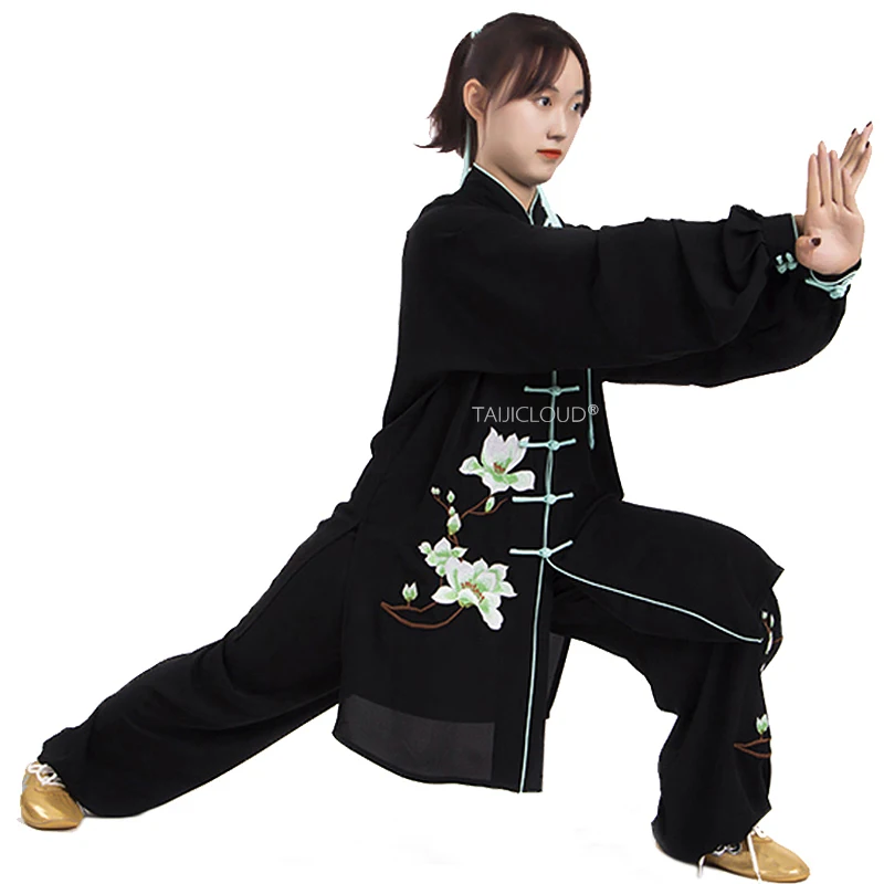 Women's Extended Silk-Linen Tai Chi Suit | Hand-Embroidered Martial Arts Performance Wear | Custom Kung Fu Costume