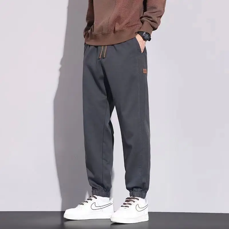 

Весенне-осенний бандаж в консервативном стиле, однотонные эластичные карманы с высокой талией, повседневные брюки-карго, мужская одежда, прямые брюки