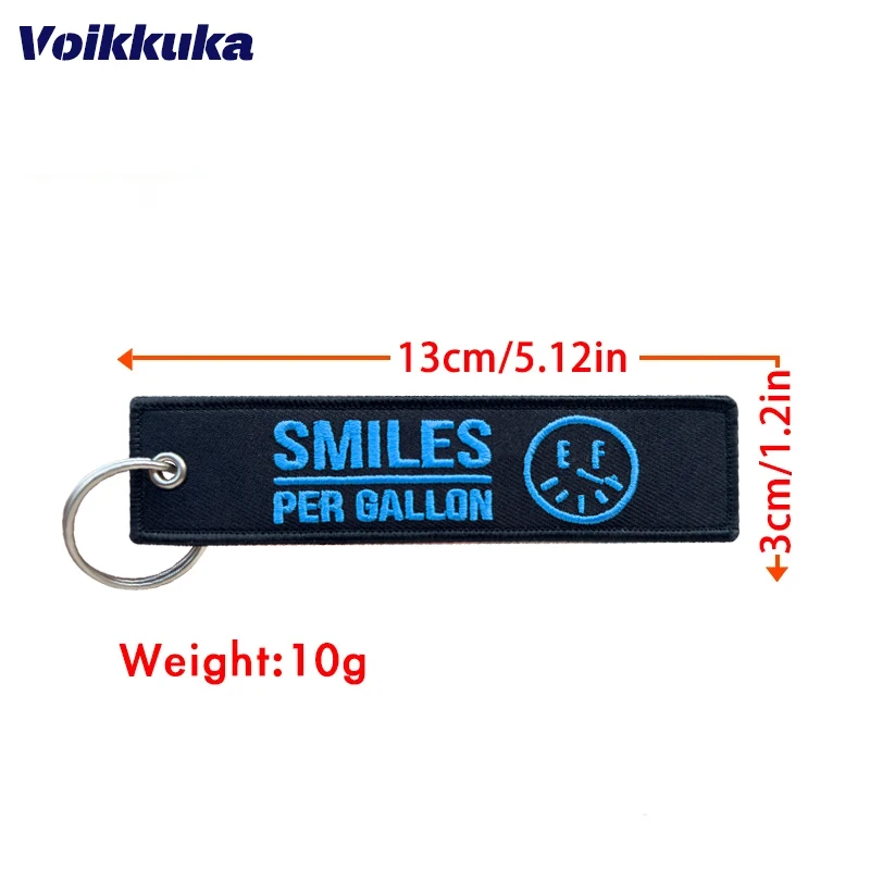 1Pc/2Pcs/3Pcs Set Sale Black Tag Smiles Per Gallon Both Sides Embroidery Keychain Motorcycle Key For Men Women