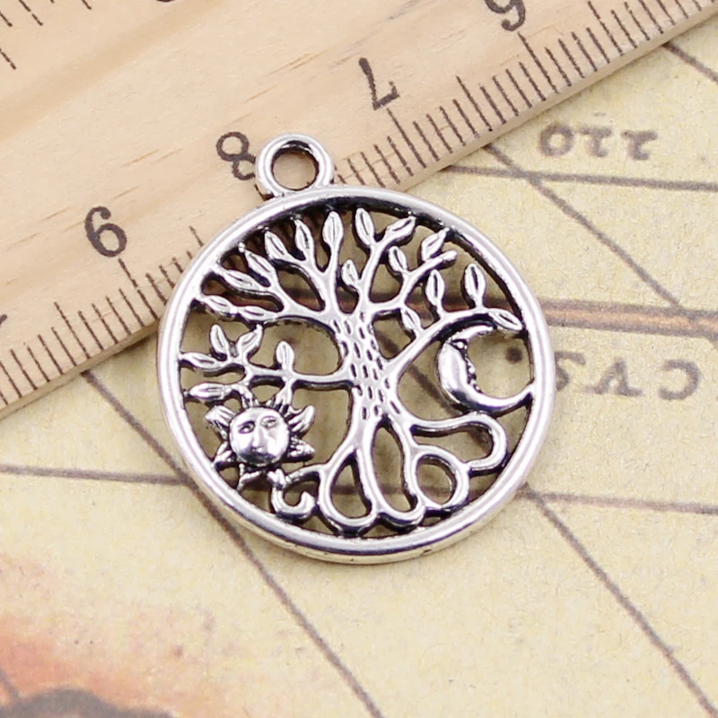 10pcs Charms Tree Of Life Norse Viking Sun Moon 29x25mm Tibetan Silver Color Pendants Antique Jewelry Making DIY Handmade Craft