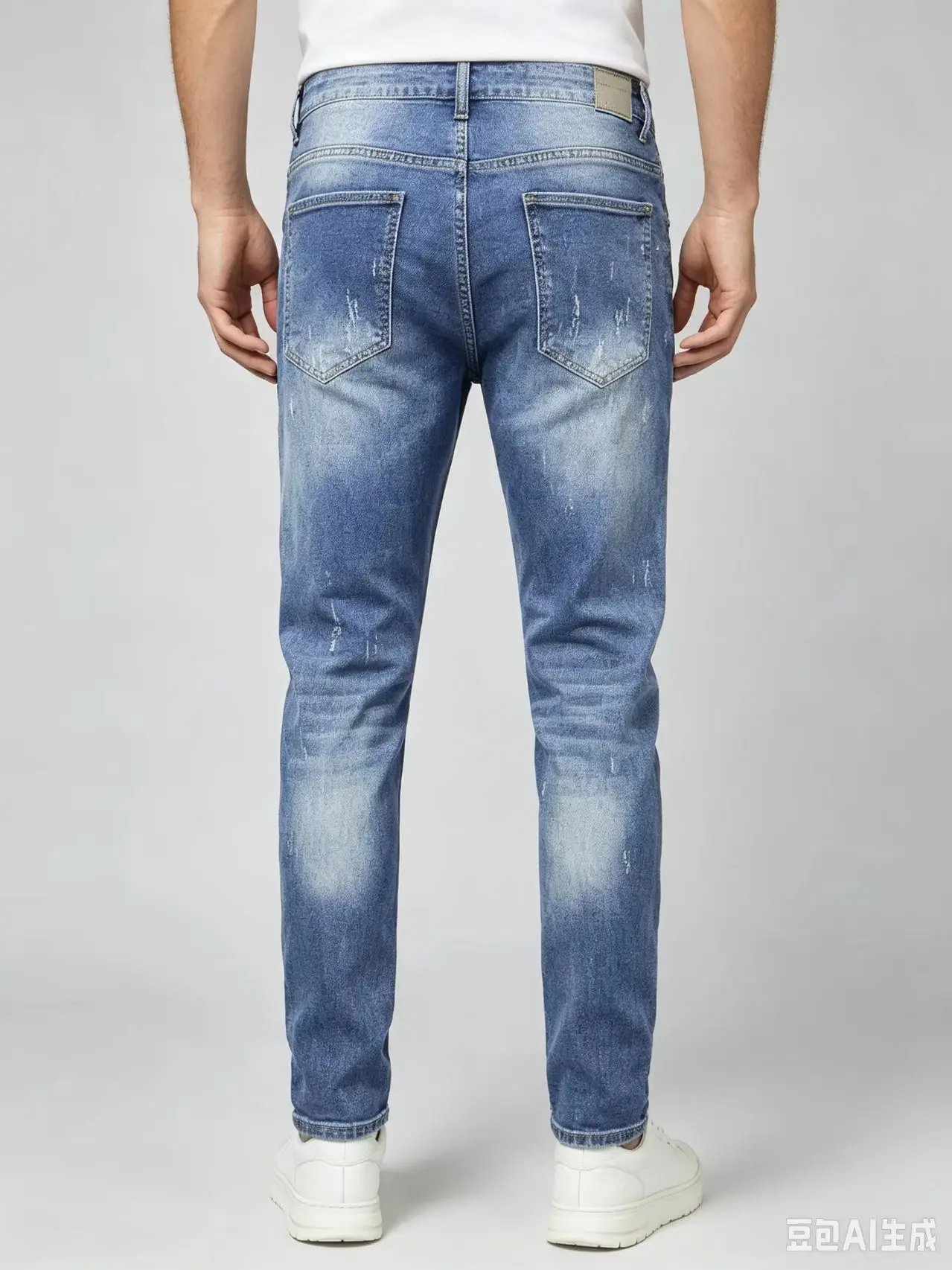 Jeans Men Retro Gradient Washed Denim Pants Splash Ink Faded Hanging Accessory Decor Slim Skinny Hip‑Hop Casual Trousers Jeans