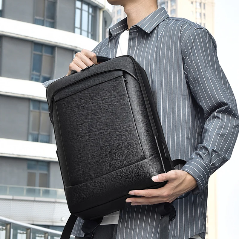 100% Genuine Leather Backpack Men 15.6 Inch Laptop Backpack USB Charge Anti-Theft Waterproof Large Capacity Male Travel Bags sac