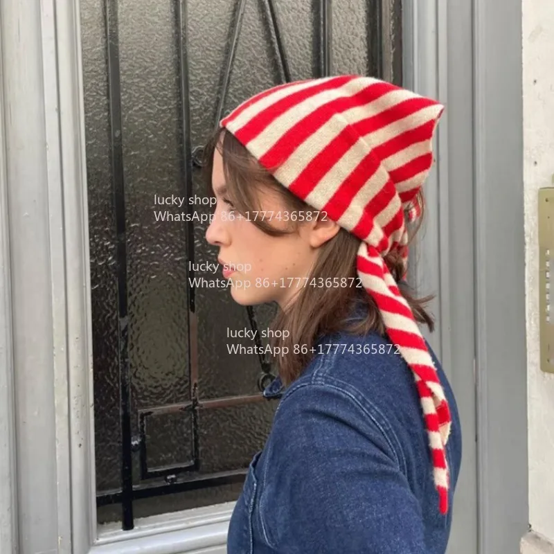 Autumn and Winter Small Triangular Scarf Striped Knitted Scarf, Atmospheric Headscarf Woman